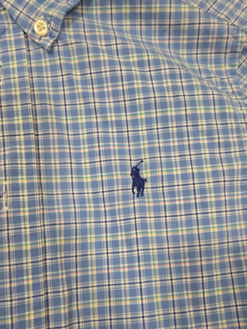 Ralph Lauren Boys Light Blue, Green & White Plaid Button-Down Shirt Size 5
